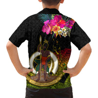 Vanuatu Ni-Van Family Matching Short Sleeve Bodycon Dress and Hawaiian Shirt Coat of Arms Sand Drawing