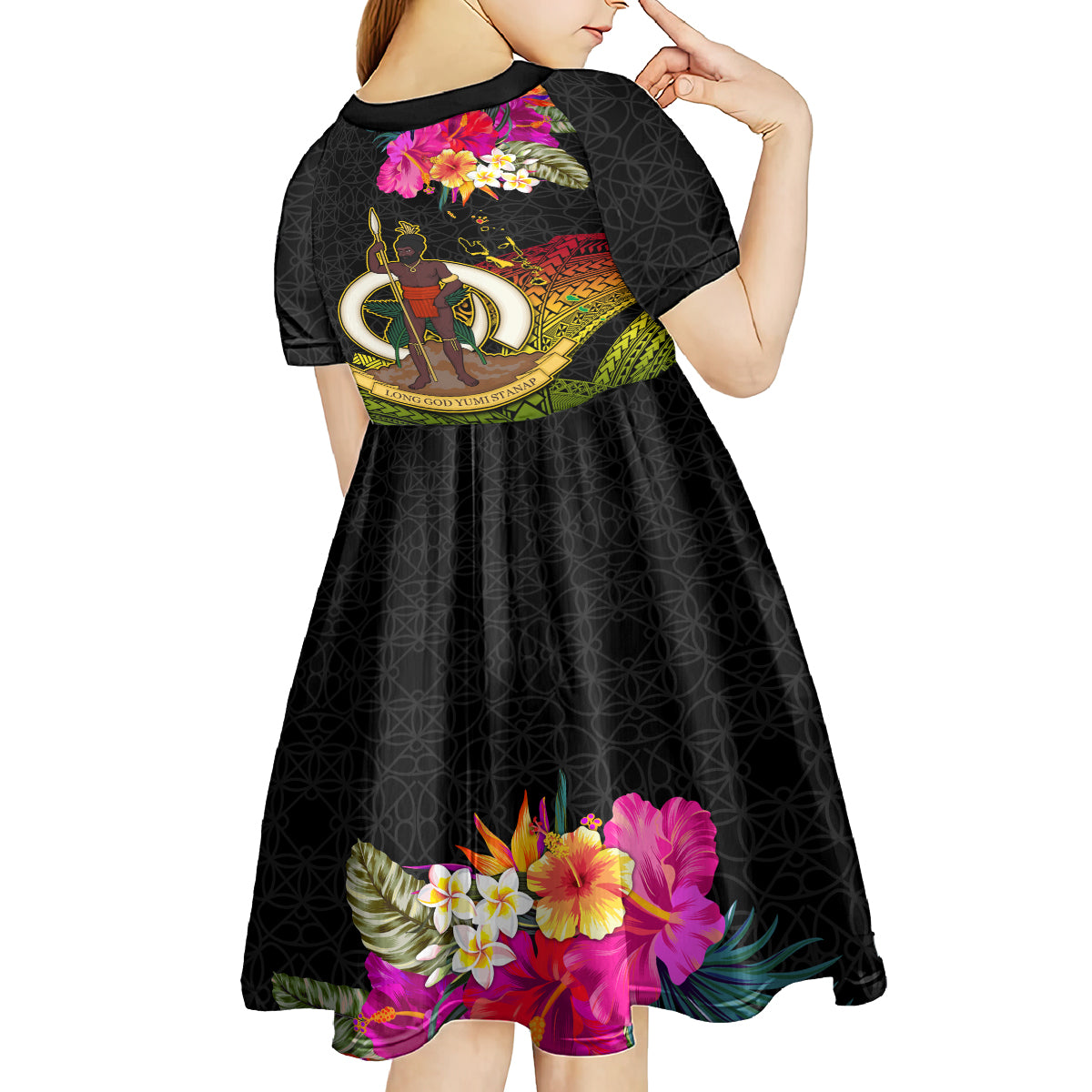 Vanuatu Ni-Van Kid Short Sleeve Dress Coat of Arms Sand Drawing