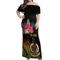 Vanuatu Ni-Van Off Shoulder Maxi Dress Coat of Arms Sand Drawing LT03 Women Black - Polynesian Pride