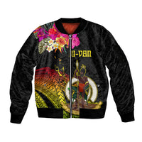 Vanuatu Ni-Van Sleeve Zip Bomber Jacket Coat of Arms Sand Drawing