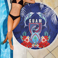 Guam Liberation Day Beach Blanket The Tribal Latte Stone and Dolphins with Hibiscus Chamorro Culture