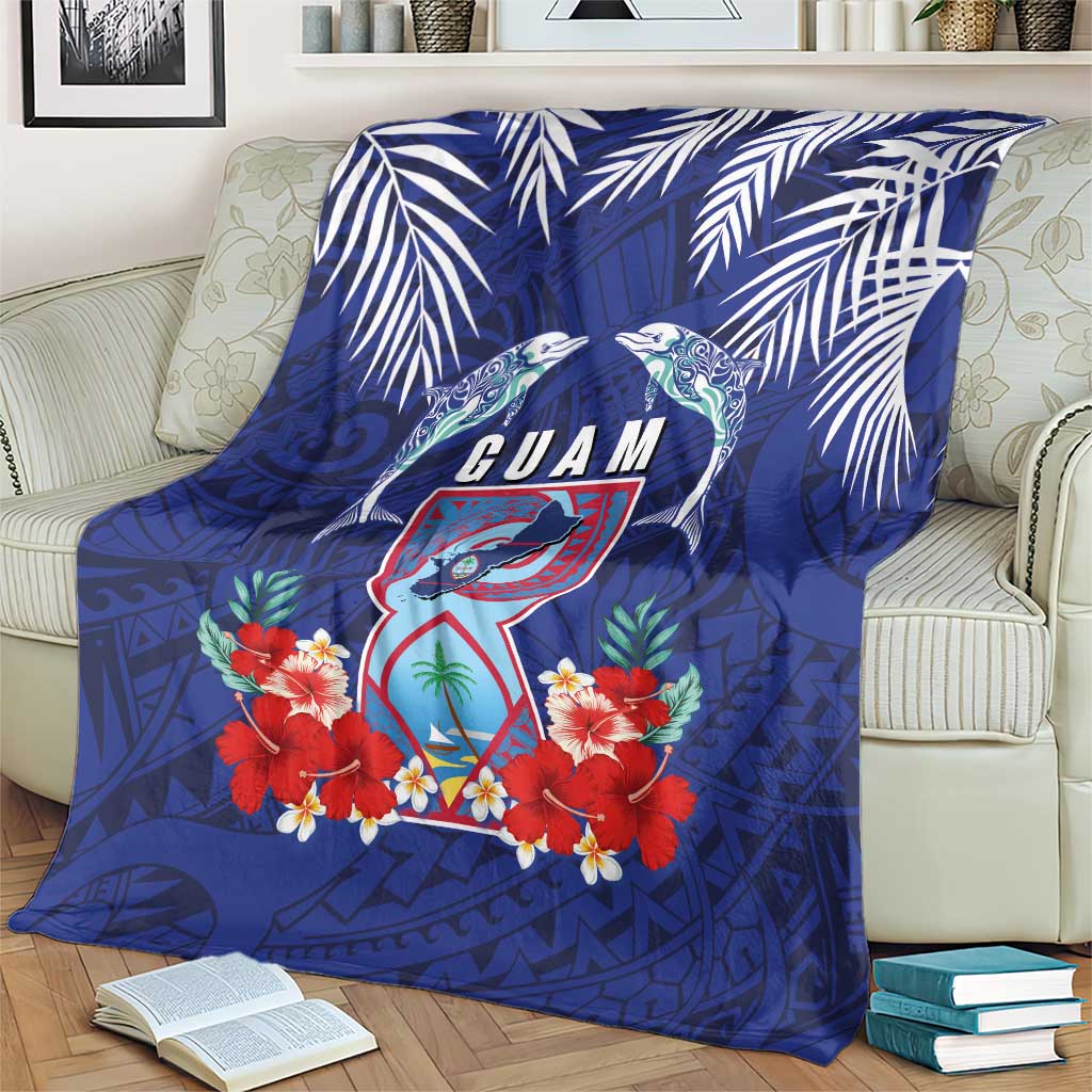Guam Liberation Day Blanket The Tribal Latte Stone and Dolphins with Hibiscus Chamorro Culture
