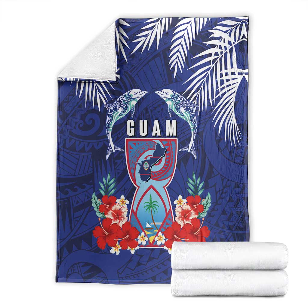 Guam Liberation Day Blanket The Tribal Latte Stone and Dolphins with Hibiscus Chamorro Culture