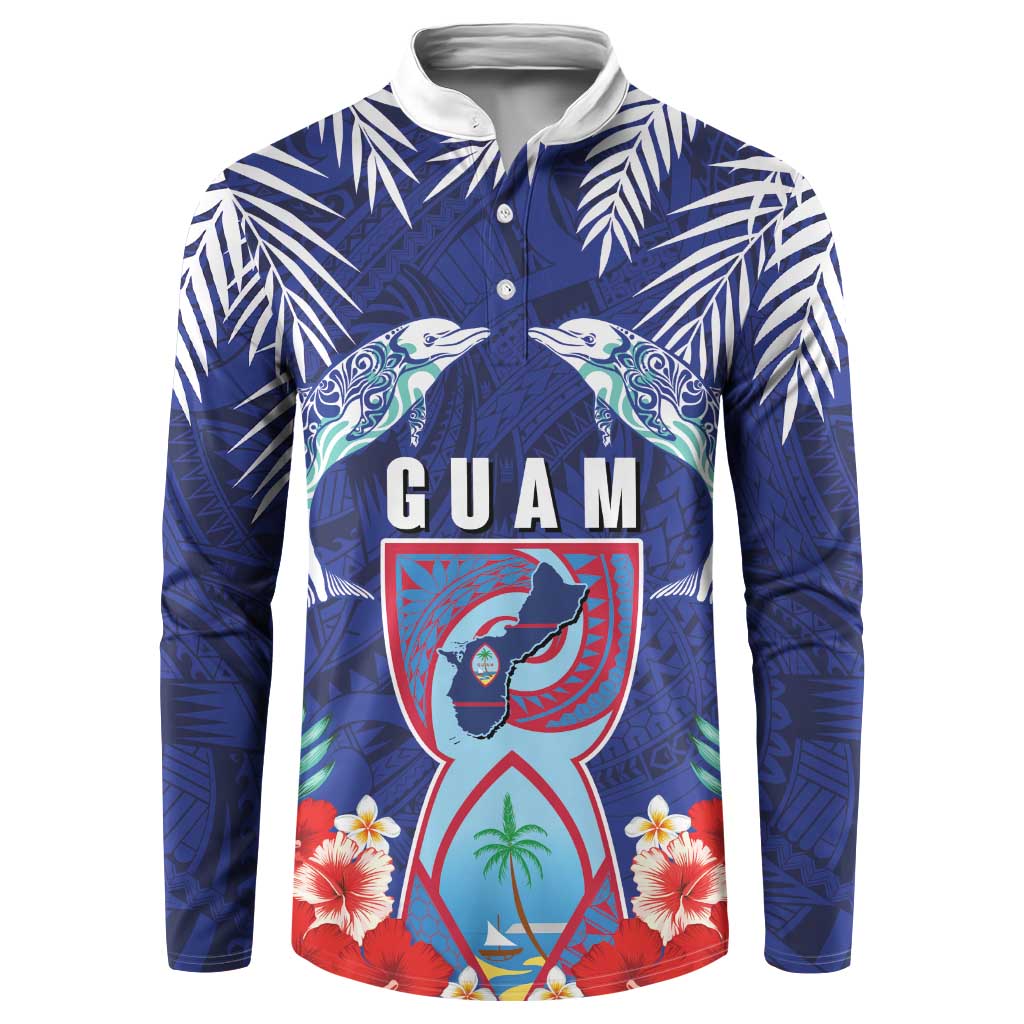 Guam Liberation Day Button Sweatshirt The Tribal Latte Stone and Dolphins with Hibiscus Chamorro Culture