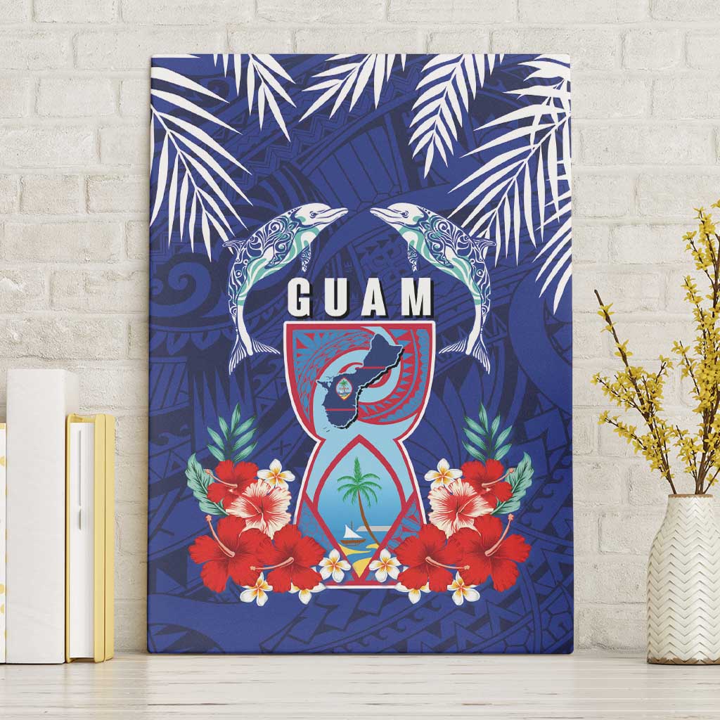 Guam Liberation Day Canvas Wall Art The Tribal Latte Stone and Dolphins with Hibiscus Chamorro Culture