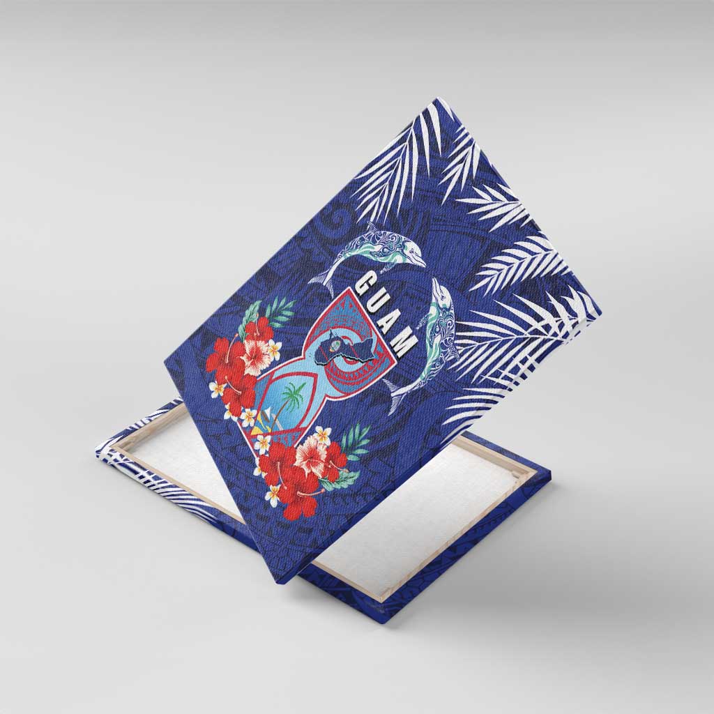 Guam Liberation Day Canvas Wall Art The Tribal Latte Stone and Dolphins with Hibiscus Chamorro Culture
