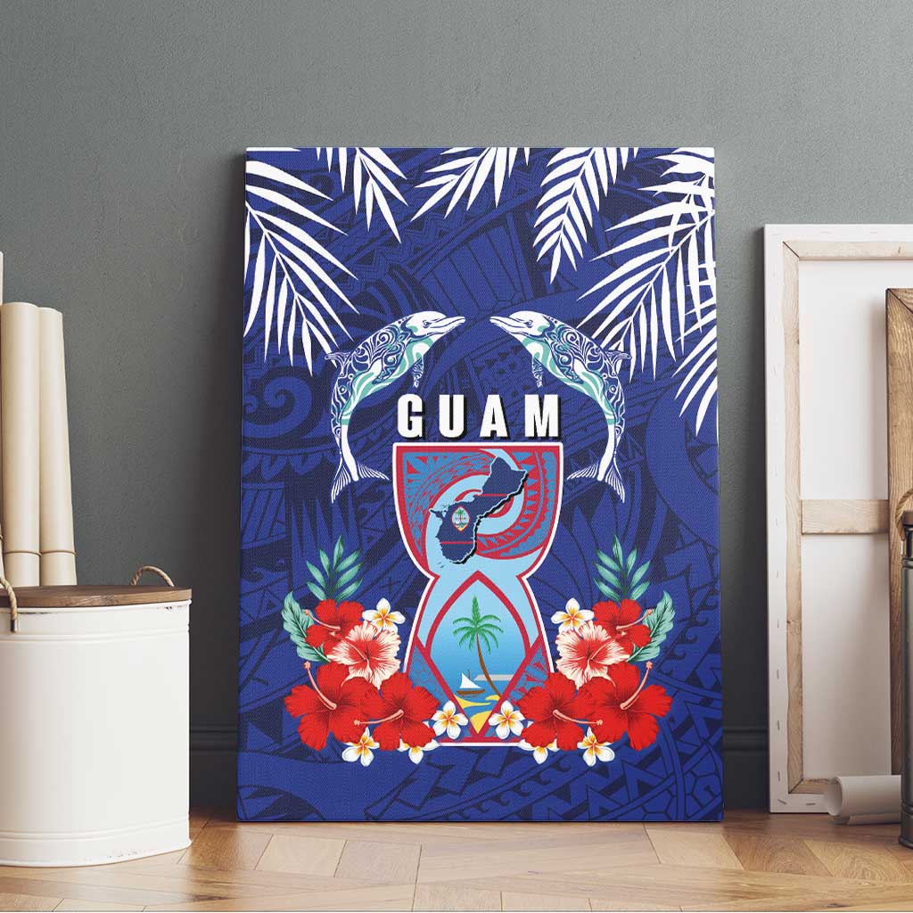 Guam Liberation Day Canvas Wall Art The Tribal Latte Stone and Dolphins with Hibiscus Chamorro Culture