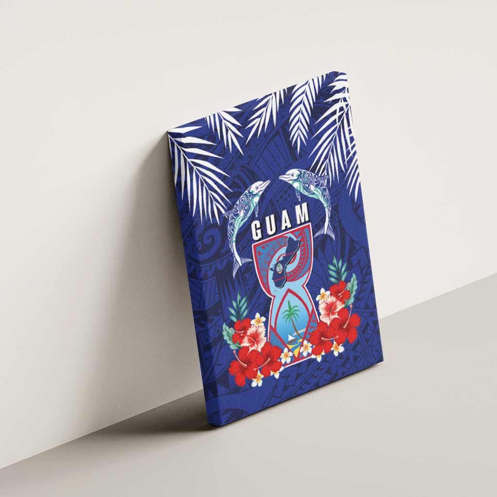 Guam Liberation Day Canvas Wall Art The Tribal Latte Stone and Dolphins with Hibiscus Chamorro Culture