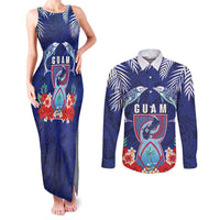 Guam Liberation Day Couples Matching Tank Maxi Dress and Long Sleeve Button Shirt The Tribal Latte Stone and Dolphins with Hibiscus Chamorro Culture