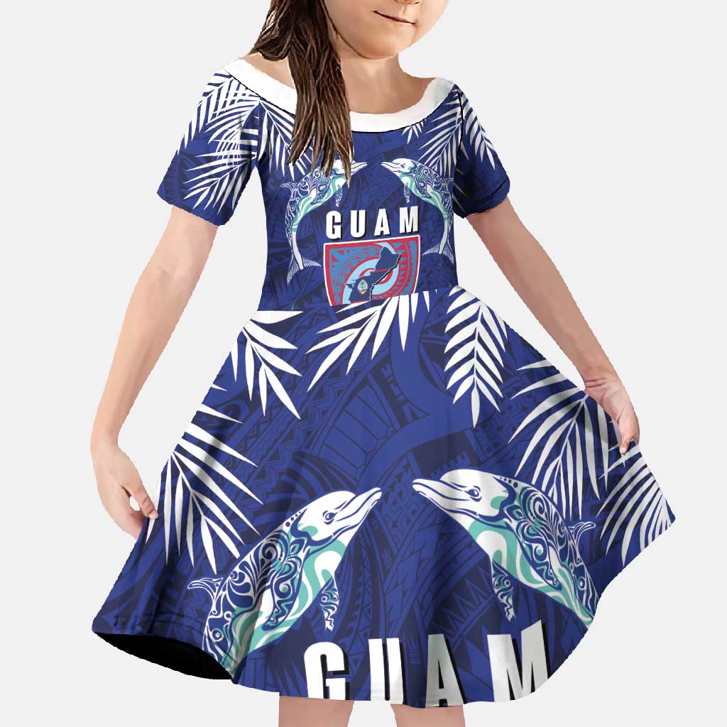 Guam Liberation Day Family Matching Off Shoulder Maxi Dress and Hawaiian Shirt The Tribal Latte Stone and Dolphins with Hibiscus Chamorro Culture