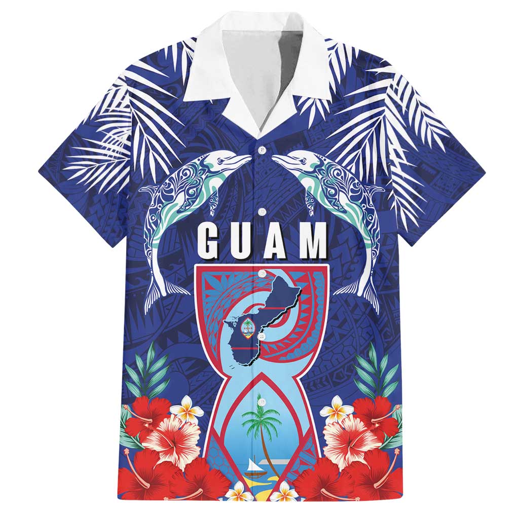 Guam Liberation Day Family Matching Puletasi and Hawaiian Shirt The Tribal Latte Stone and Dolphins with Hibiscus Chamorro Culture
