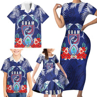 Guam Liberation Day Family Matching Short Sleeve Bodycon Dress and Hawaiian Shirt The Tribal Latte Stone and Dolphins with Hibiscus Chamorro Culture