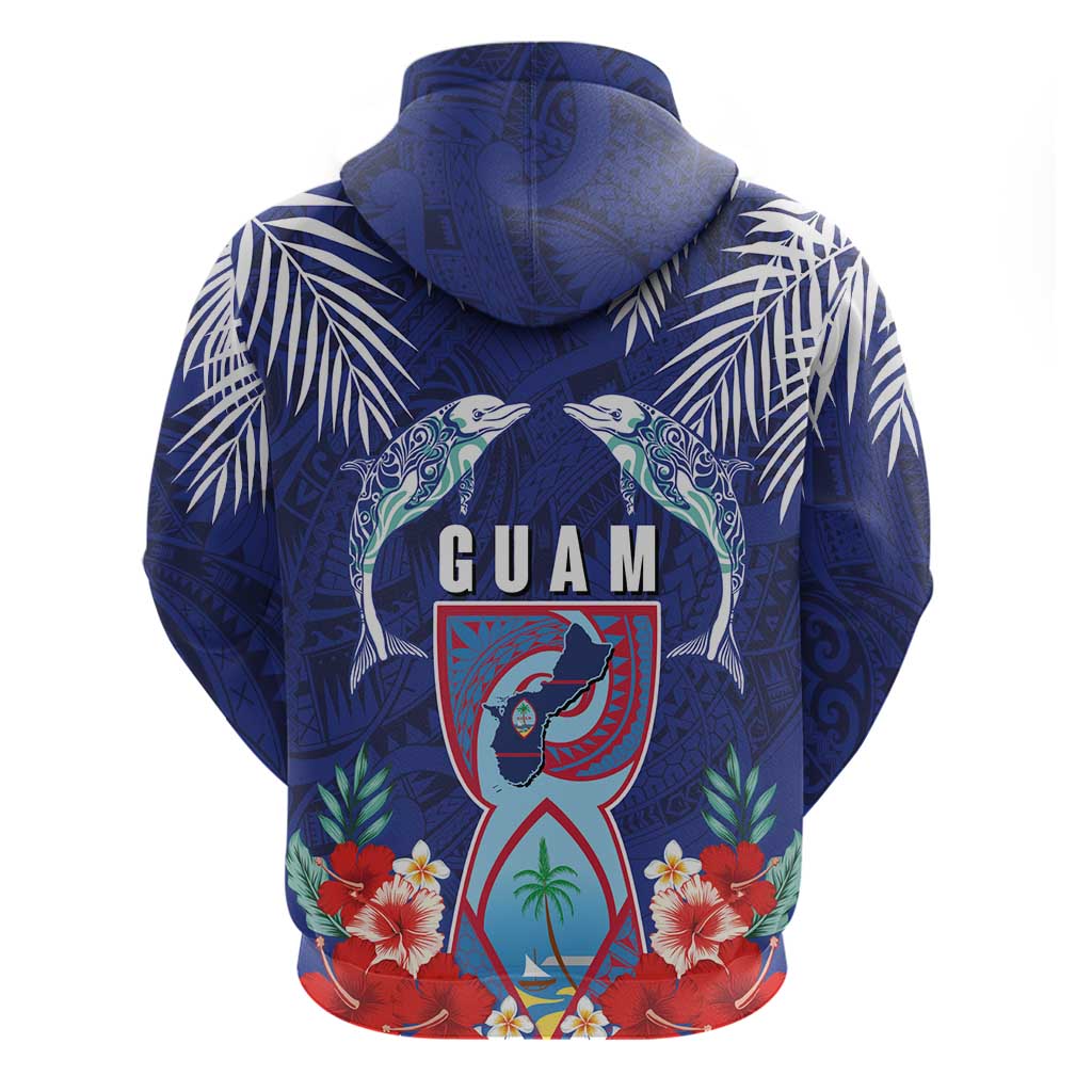 Guam Liberation Day Hoodie The Tribal Latte Stone and Dolphins with Hibiscus Chamorro Culture
