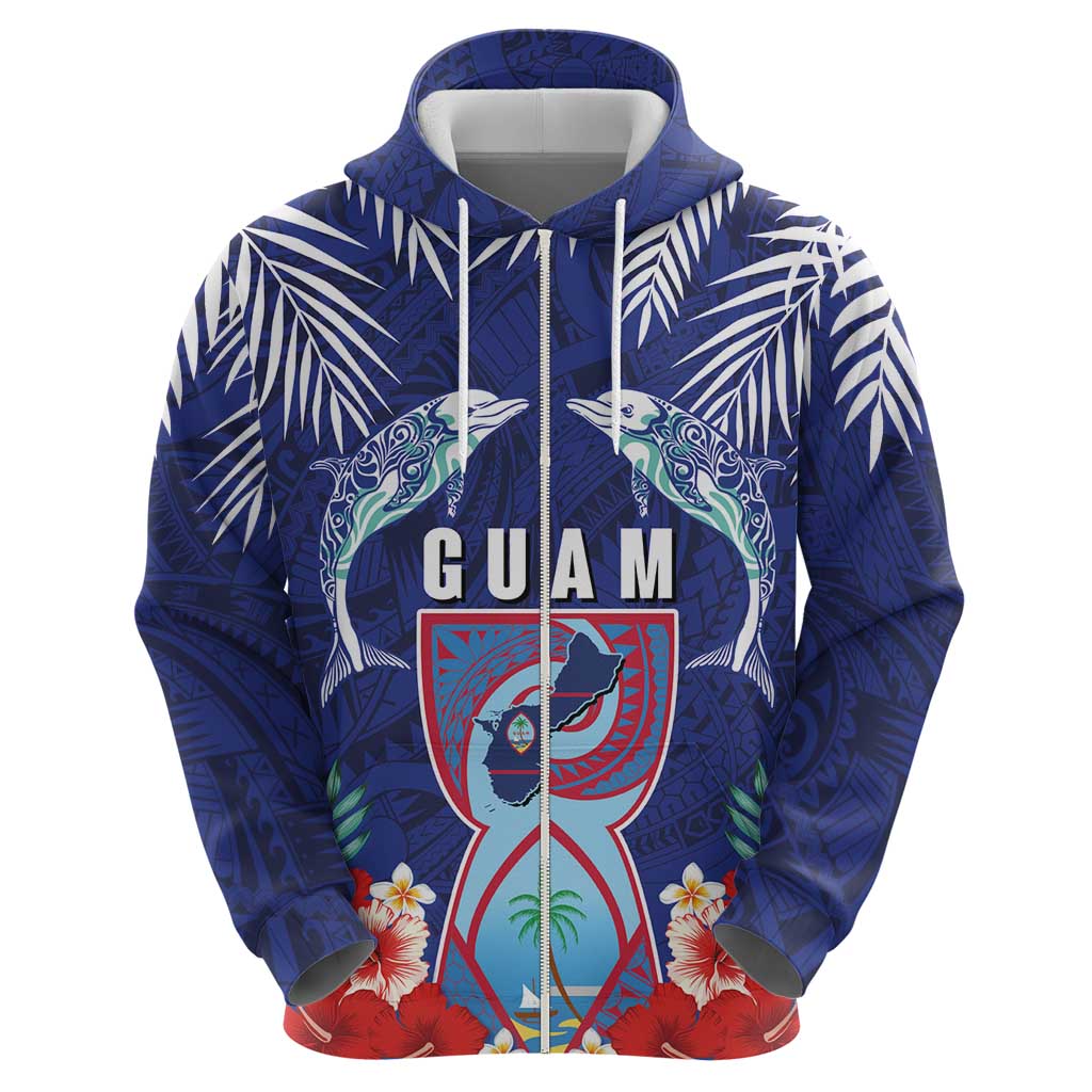 Guam Liberation Day Hoodie The Tribal Latte Stone and Dolphins with Hibiscus Chamorro Culture