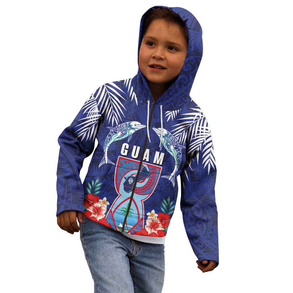 Guam Liberation Day Kid Hoodie The Tribal Latte Stone and Dolphins with Hibiscus Chamorro Culture