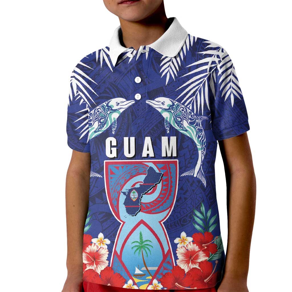 Guam Liberation Day Kid Polo Shirt The Tribal Latte Stone and Dolphins with Hibiscus Chamorro Culture