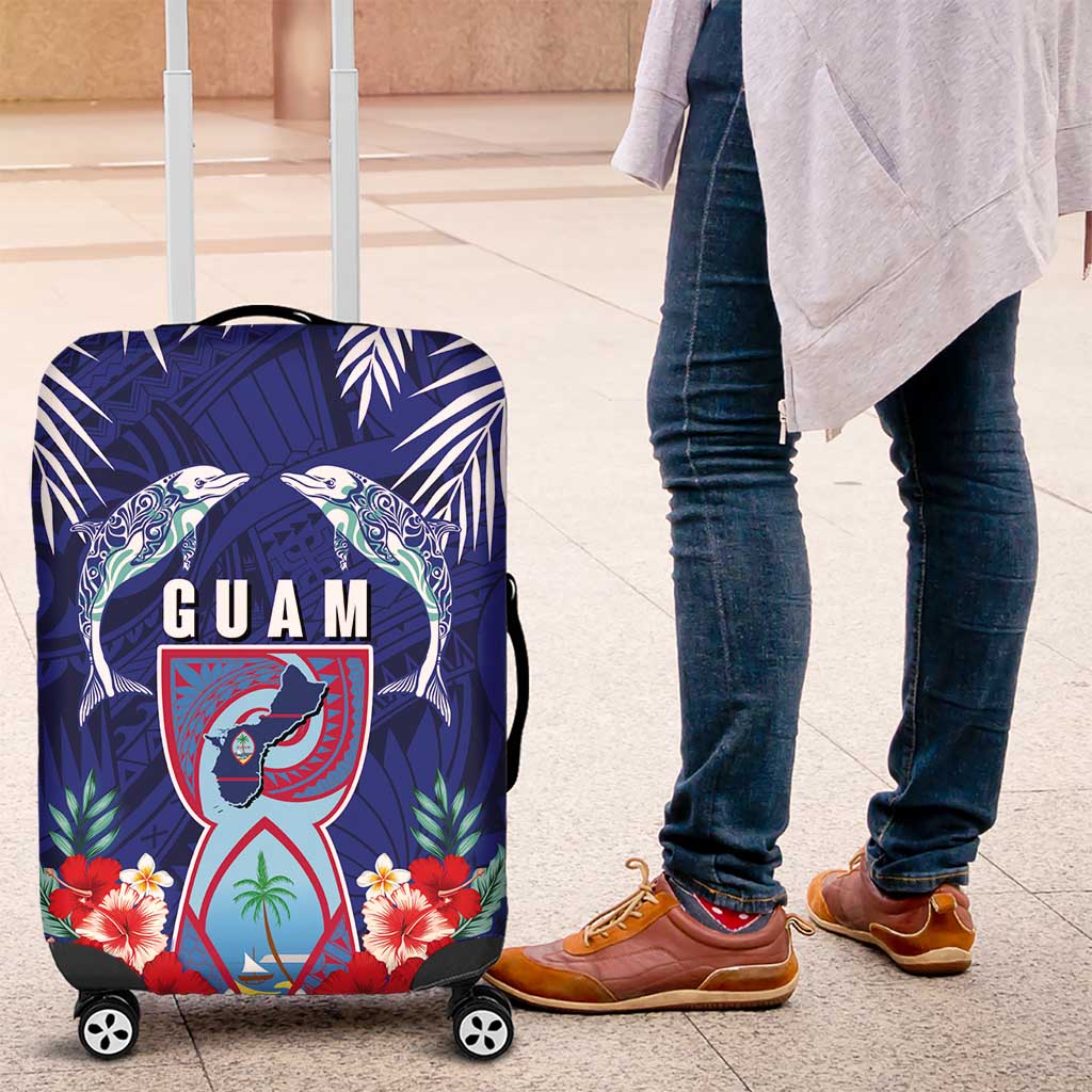 Guam Liberation Day Luggage Cover The Tribal Latte Stone and Dolphins with Hibiscus Chamorro Culture