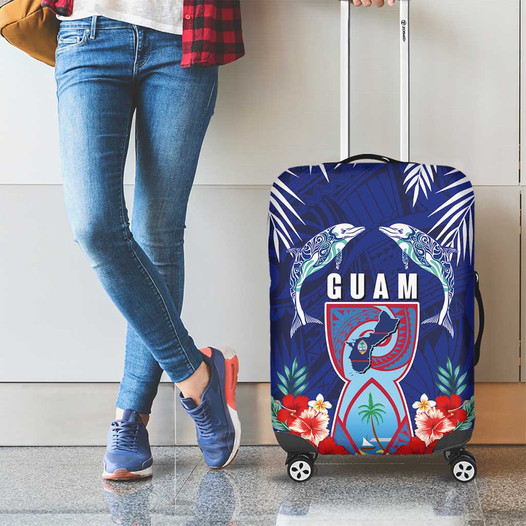 Guam Liberation Day Luggage Cover The Tribal Latte Stone and Dolphins with Hibiscus Chamorro Culture