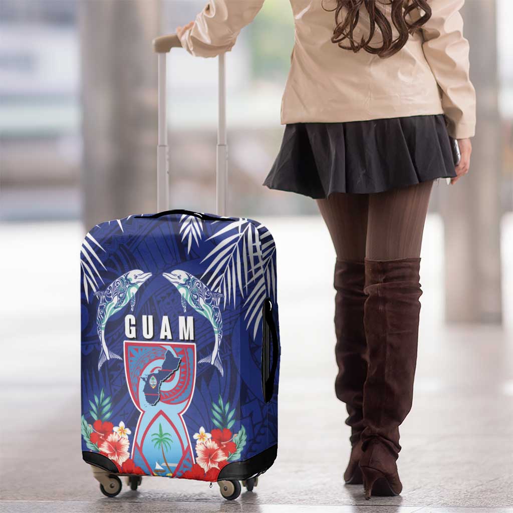 Guam Liberation Day Luggage Cover The Tribal Latte Stone and Dolphins with Hibiscus Chamorro Culture