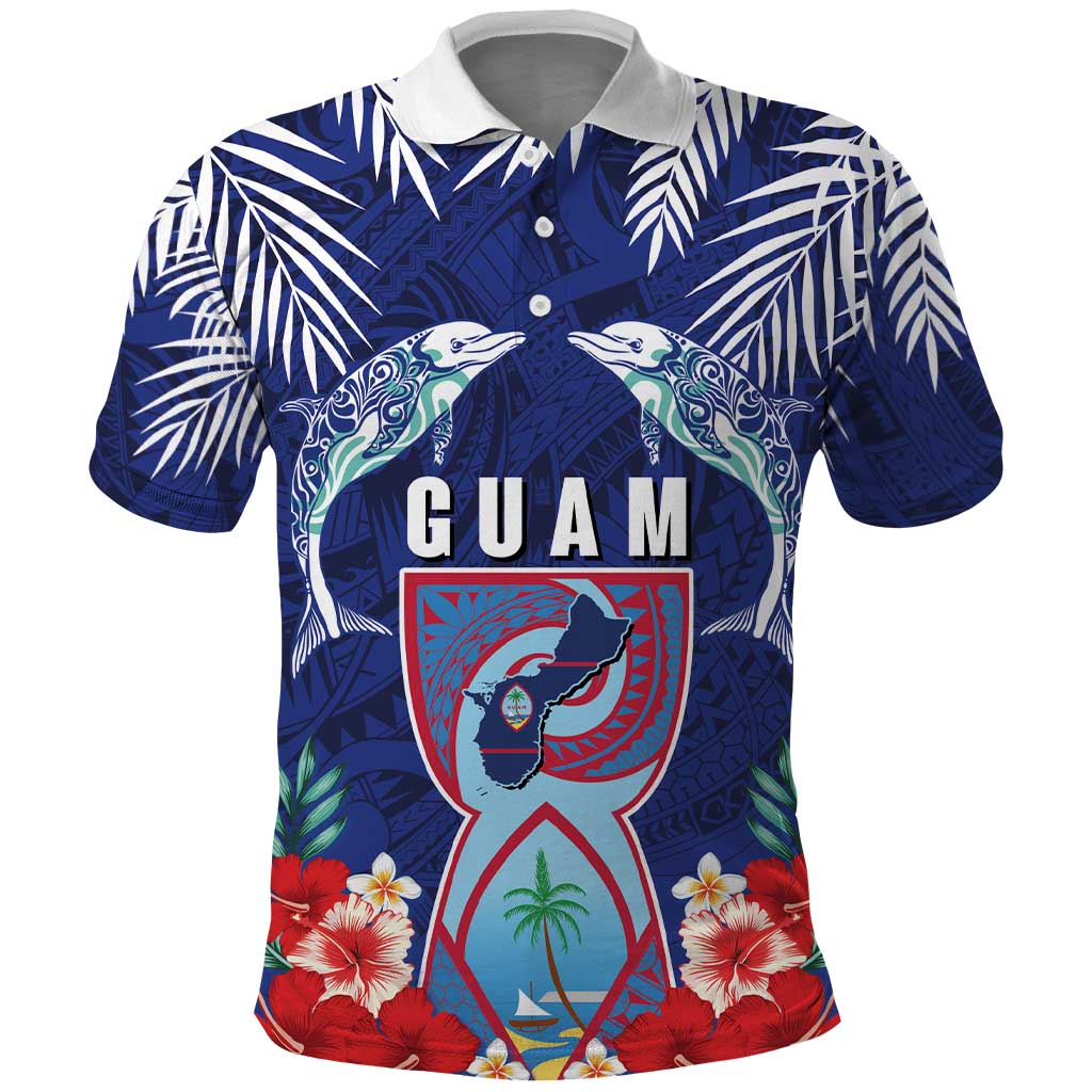 Guam Liberation Day Polo Shirt The Tribal Latte Stone and Dolphins with Hibiscus Chamorro Culture