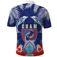 Guam Liberation Day Polo Shirt The Tribal Latte Stone and Dolphins with Hibiscus Chamorro Culture