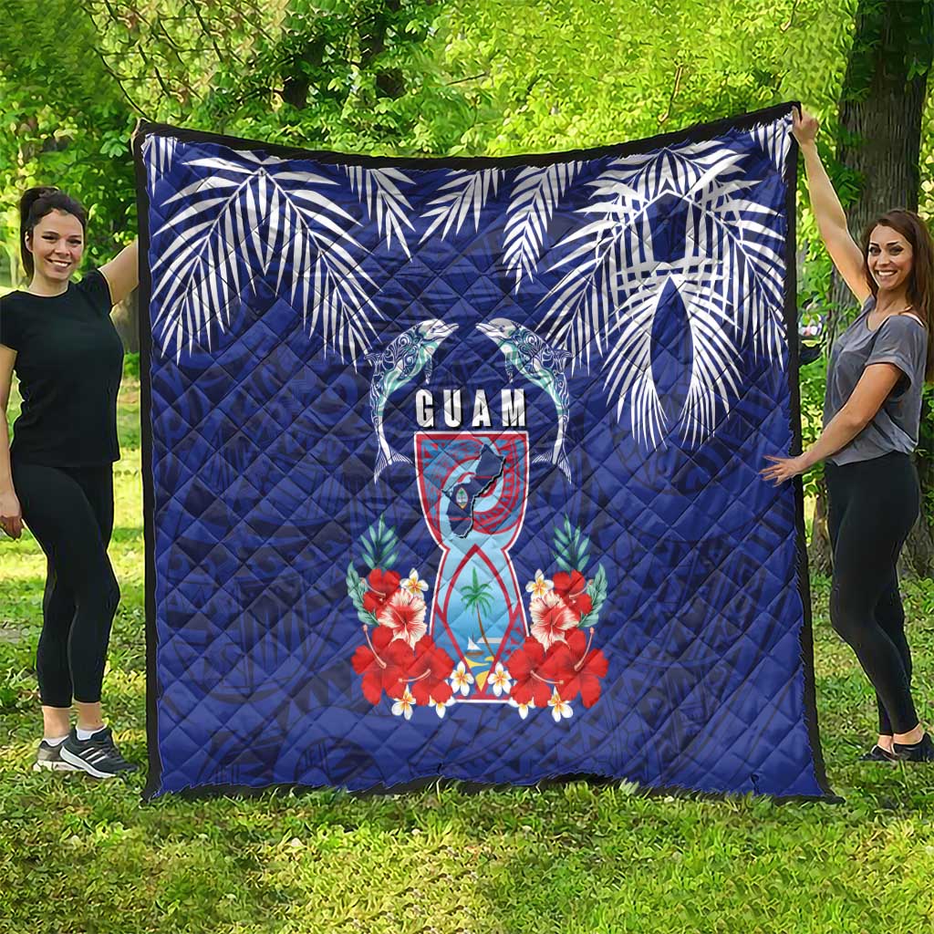 Guam Liberation Day Quilt The Tribal Latte Stone and Dolphins with Hibiscus Chamorro Culture