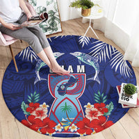 Guam Liberation Day Round Carpet The Tribal Latte Stone and Dolphins with Hibiscus Chamorro Culture