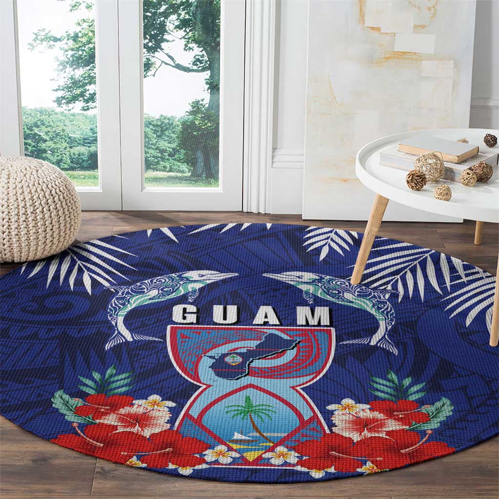 Guam Liberation Day Round Carpet The Tribal Latte Stone and Dolphins with Hibiscus Chamorro Culture