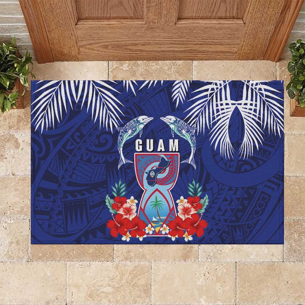 Guam Liberation Day Rubber Doormat The Tribal Latte Stone and Dolphins with Hibiscus Chamorro Culture