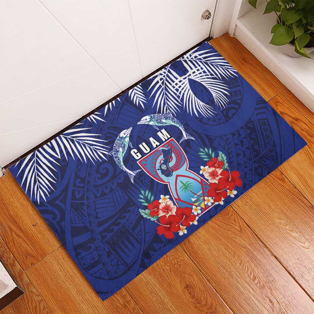 Guam Liberation Day Rubber Doormat The Tribal Latte Stone and Dolphins with Hibiscus Chamorro Culture