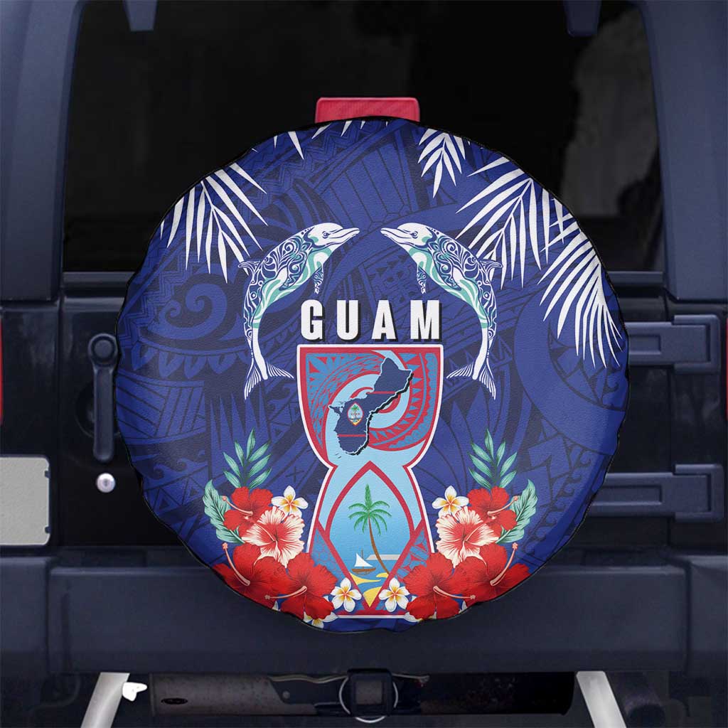 Guam Liberation Day Spare Tire Cover The Tribal Latte Stone and Dolphins with Hibiscus Chamorro Culture