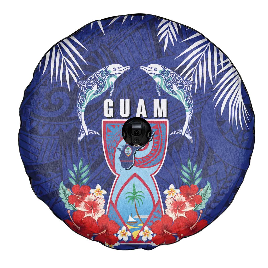 Guam Liberation Day Spare Tire Cover The Tribal Latte Stone and Dolphins with Hibiscus Chamorro Culture