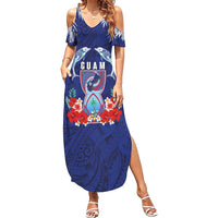 Guam Liberation Day Summer Maxi Dress The Tribal Latte Stone and Dolphins with Hibiscus Chamorro Culture