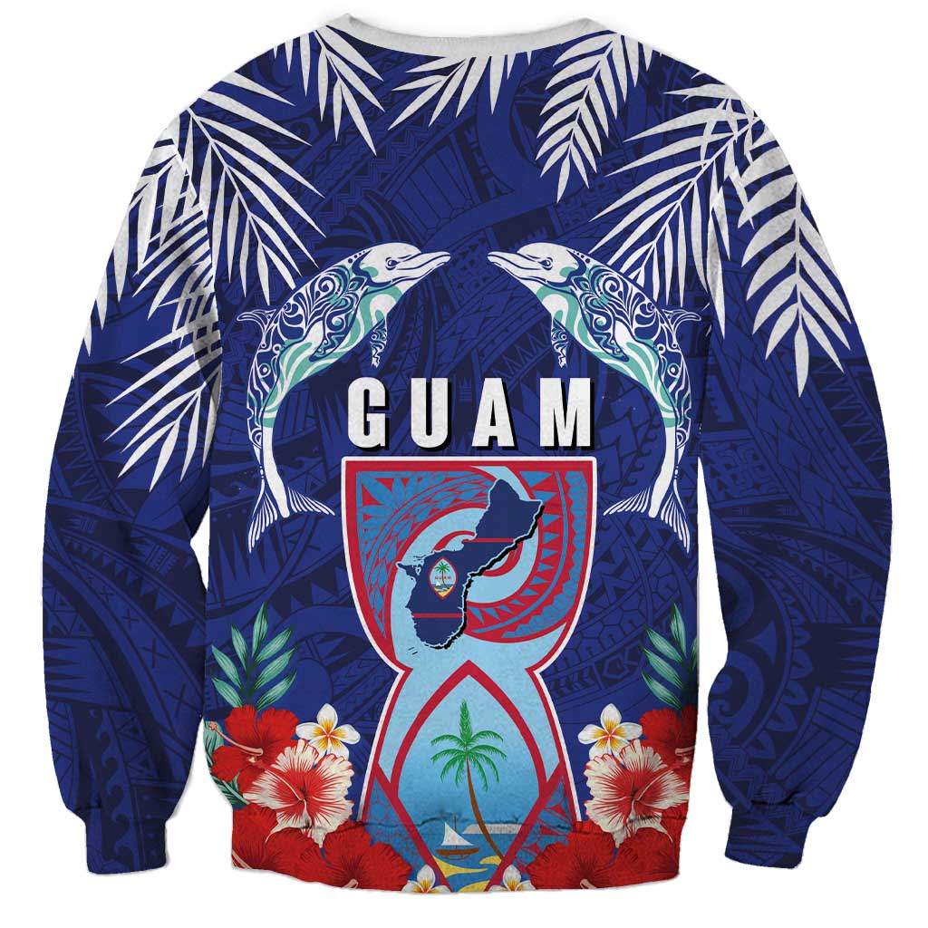 Guam Liberation Day Sweatshirt The Tribal Latte Stone and Dolphins with Hibiscus Chamorro Culture