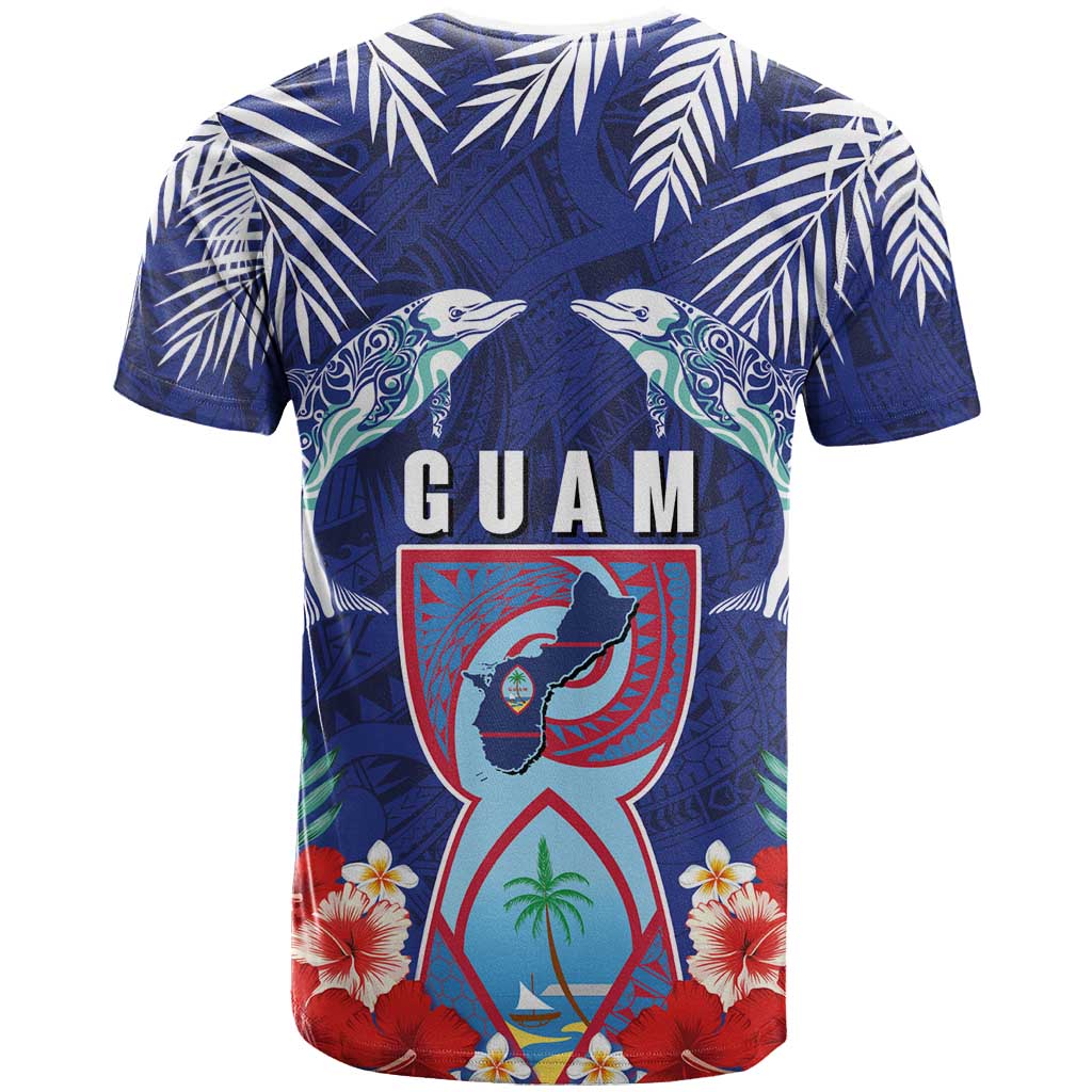 Guam Liberation Day T Shirt The Tribal Latte Stone and Dolphins with Hibiscus Chamorro Culture