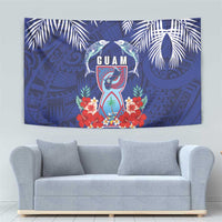 Guam Liberation Day Tapestry The Tribal Latte Stone and Dolphins with Hibiscus Chamorro Culture