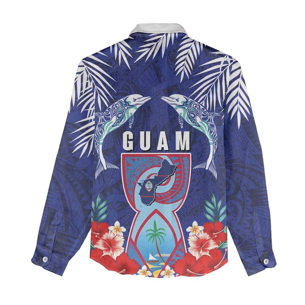 Guam Liberation Day Women Casual Shirt The Tribal Latte Stone and Dolphins with Hibiscus Chamorro Culture