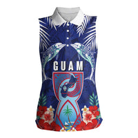 Guam Liberation Day Women Sleeveless Polo Shirt The Tribal Latte Stone and Dolphins with Hibiscus Chamorro Culture