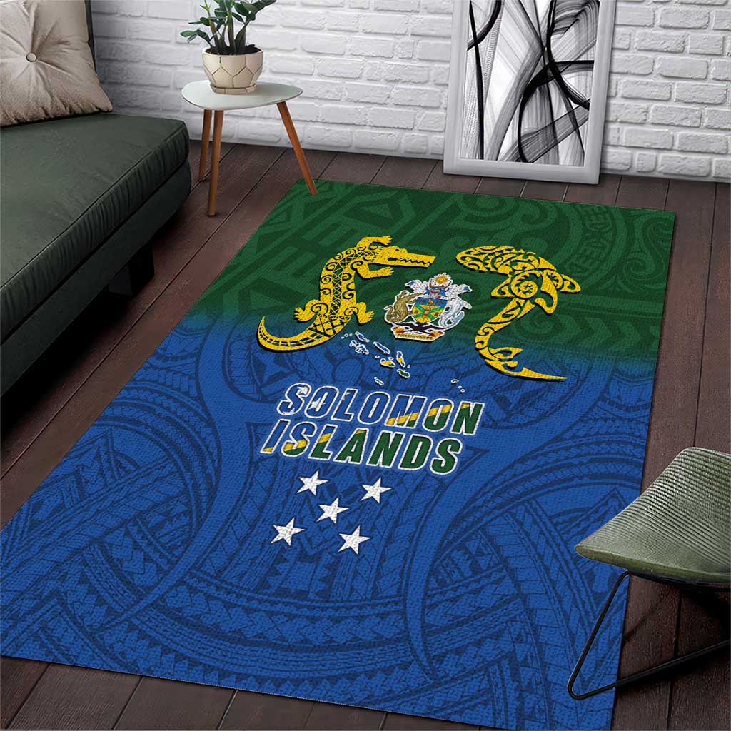 Solomon Islands Area Rug The Guardians-Tribal Crocodile and Shark Melanesian Tattoo