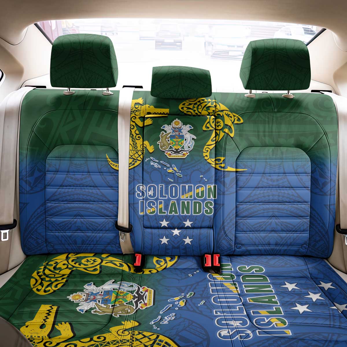 Solomon Islands Back Car Seat Cover The Guardians-Tribal Crocodile and Shark Melanesian Tattoo