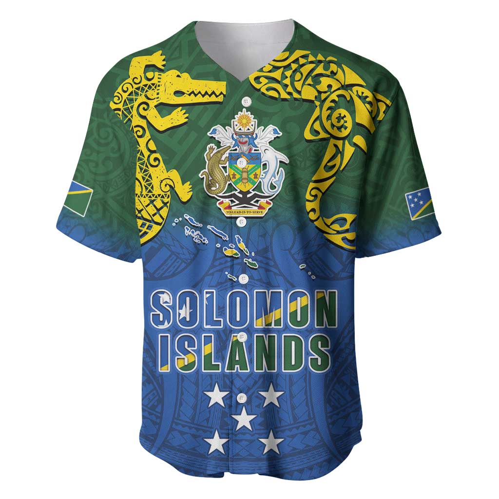 Solomon Islands Baseball Jersey The Guardians-Tribal Crocodile and Shark Melanesian Tattoo