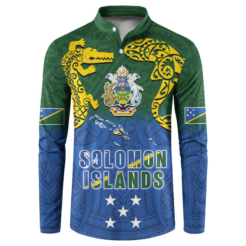 Solomon Islands Button Sweatshirt The Guardians-Tribal Crocodile and Shark Melanesian Tattoo LT03 Green - Polynesian Pride