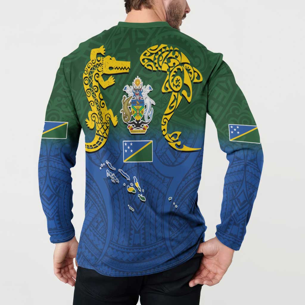 Solomon Islands Button Sweatshirt The Guardians-Tribal Crocodile and Shark Melanesian Tattoo LT03 - Polynesian Pride