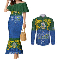 Solomon Islands Couples Matching Mermaid Dress and Long Sleeve Button Shirt The Guardians-Tribal Crocodile and Shark Melanesian Tattoo