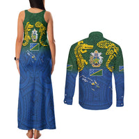 Solomon Islands Couples Matching Tank Maxi Dress and Long Sleeve Button Shirt The Guardians-Tribal Crocodile and Shark Melanesian Tattoo