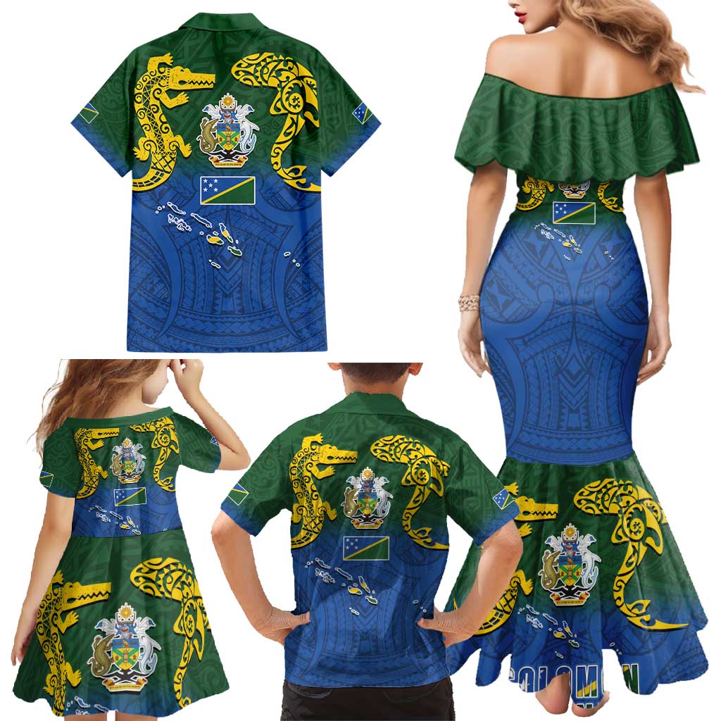 Solomon Islands Family Matching Mermaid Dress and Hawaiian Shirt The Guardians-Tribal Crocodile and Shark Melanesian Tattoo