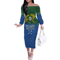 Solomon Islands Family Matching Off The Shoulder Long Sleeve Dress and Hawaiian Shirt The Guardians-Tribal Crocodile and Shark Melanesian Tattoo