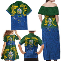 Solomon Islands Family Matching Off Shoulder Maxi Dress and Hawaiian Shirt The Guardians-Tribal Crocodile and Shark Melanesian Tattoo