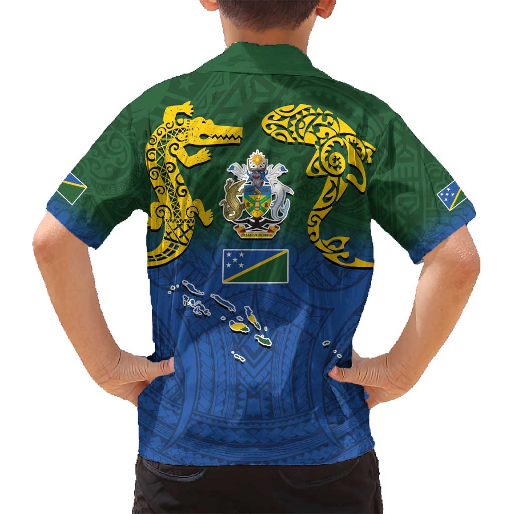 Solomon Islands Family Matching Off Shoulder Short Dress and Hawaiian Shirt The Guardians-Tribal Crocodile and Shark Melanesian Tattoo
