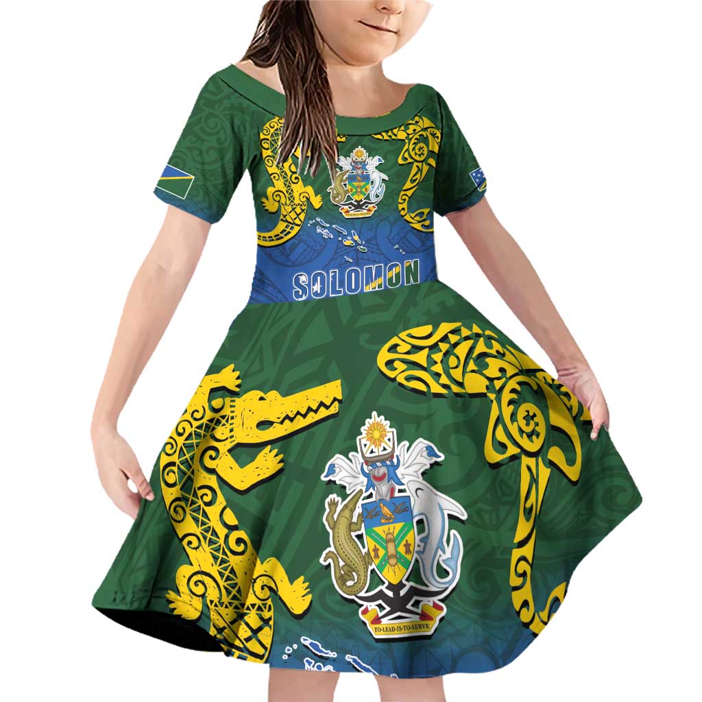 Solomon Islands Family Matching Off Shoulder Short Dress and Hawaiian Shirt The Guardians-Tribal Crocodile and Shark Melanesian Tattoo